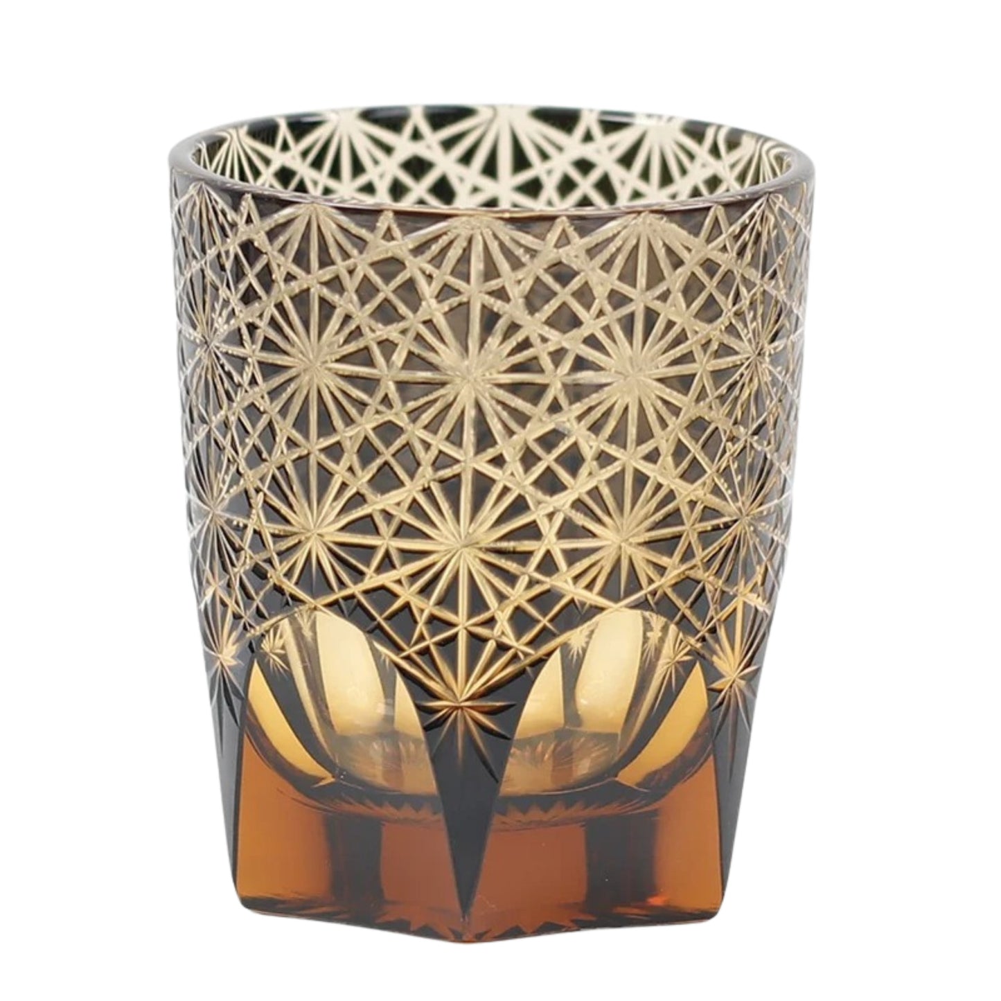 Black glass – "Edo Kiriko whiskey glass – Asanoha pattern – black and amber crystal"