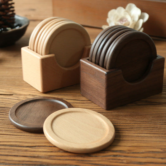 Kiboku – Natural Wood Coaster Set (Beech & Walnut) - Whiskey Héritage
