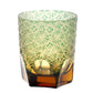 Green glass – "Edo Kiriko whiskey glass – Asanoha pattern – green and amber crystal"

