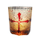 Edo Kiriko whiskey glass – rich red cross pattern blending into amber crystal with traditional cut details.

