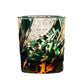 Homura Edo Kiriko whiskey glass – emerald green base with golden motif and crystal detailing.


